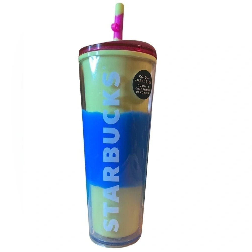 STARBUCKS Color-Changing Venti 24oz Tumbler Cup & Silicone Straw Topper NEW NWT